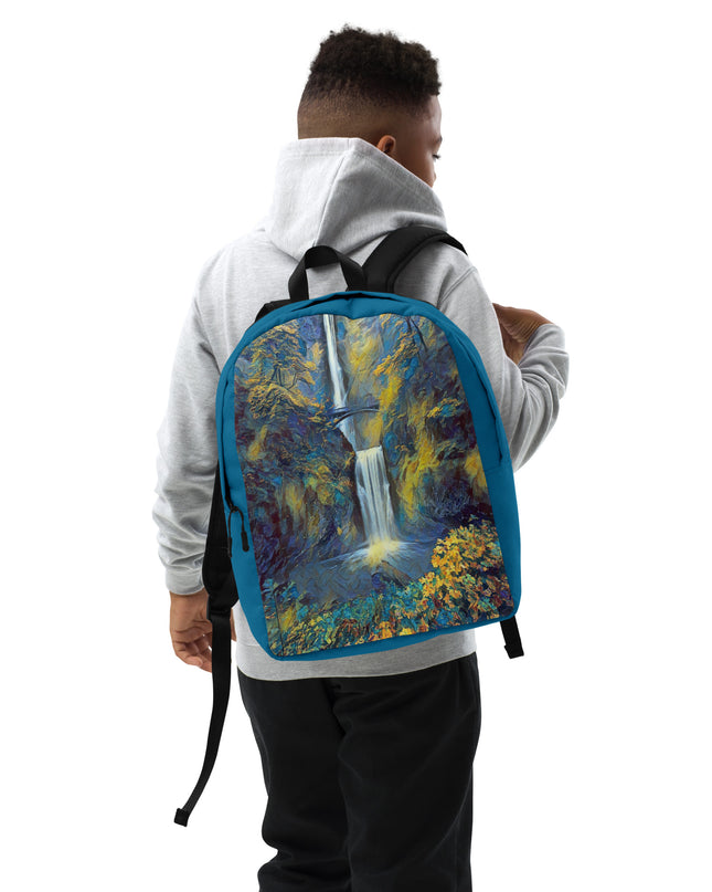 Multnomah Falls/Blue - Digital Art - Minimalist Backpack