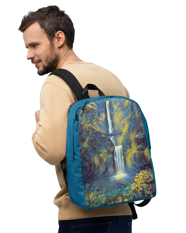 Multnomah Falls/Blue - Digital Art - Minimalist Backpack