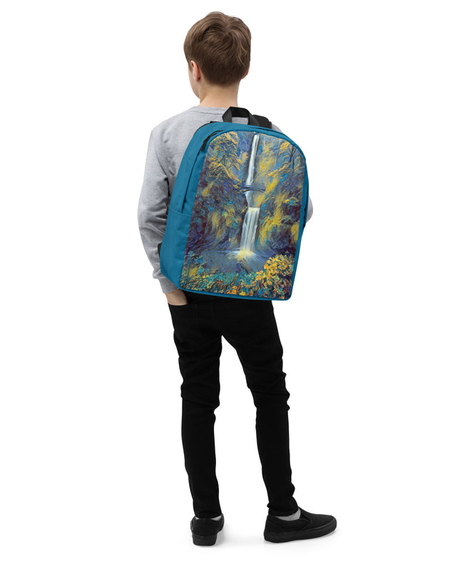 Multnomah Falls/Blue - Digital Art - Minimalist Backpack