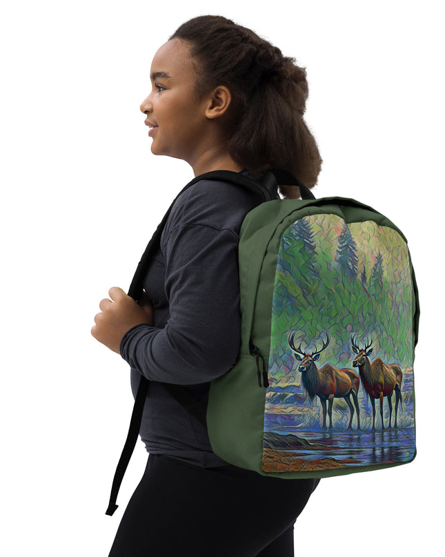 Two Elk on the Beach - Oregon - Digital Art - Minimalist Backpack