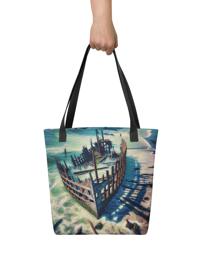 Ship Wreck on the Oregon Coast - Digital Art - Tote bag