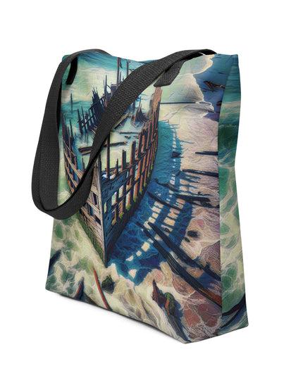 Ship Wreck on the Oregon Coast - Digital Art - Tote bag