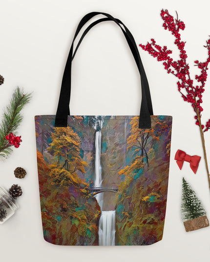 Multnomah Falls/Autumn - Digital Art - Tote bag