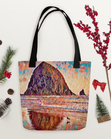 Haystack Rock - Oregon - Digital Art -Tote bag