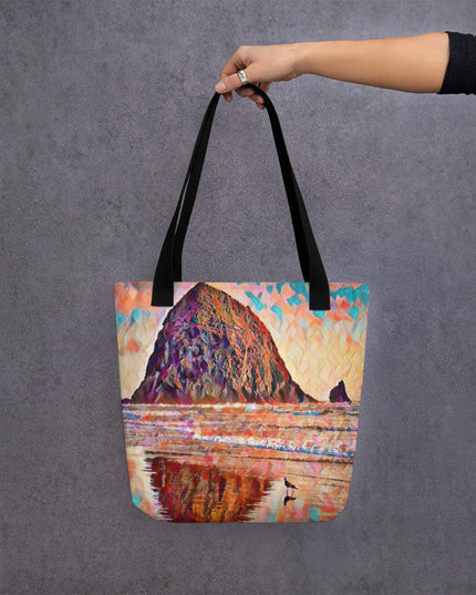 Haystack Rock - Oregon - Digital Art -Tote bag