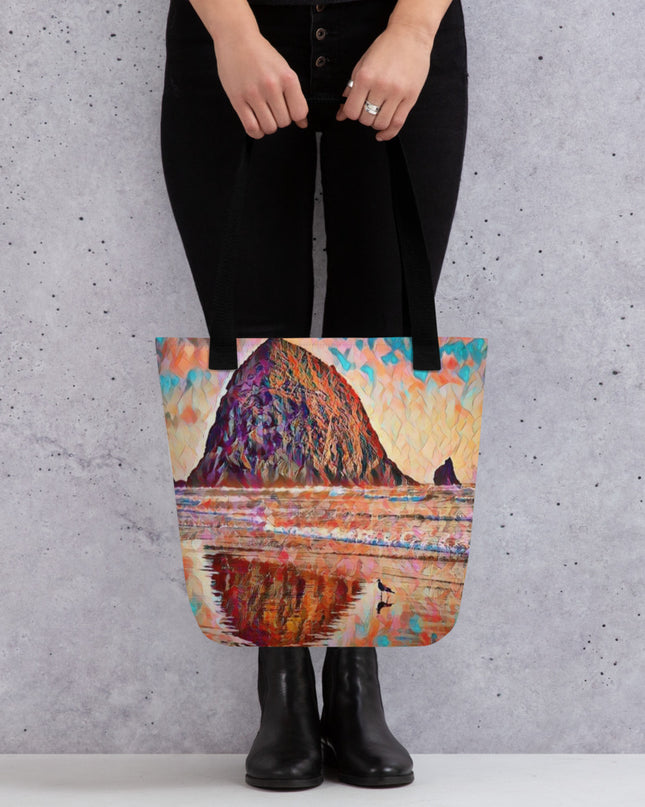 Haystack Rock - Oregon - Digital Art -Tote bag