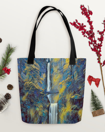 Multnomah Falls/Blue - Digital Art - Tote bag