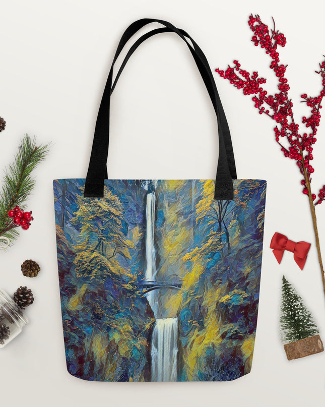 Multnomah Falls/Blue - Digital Art - Tote bag