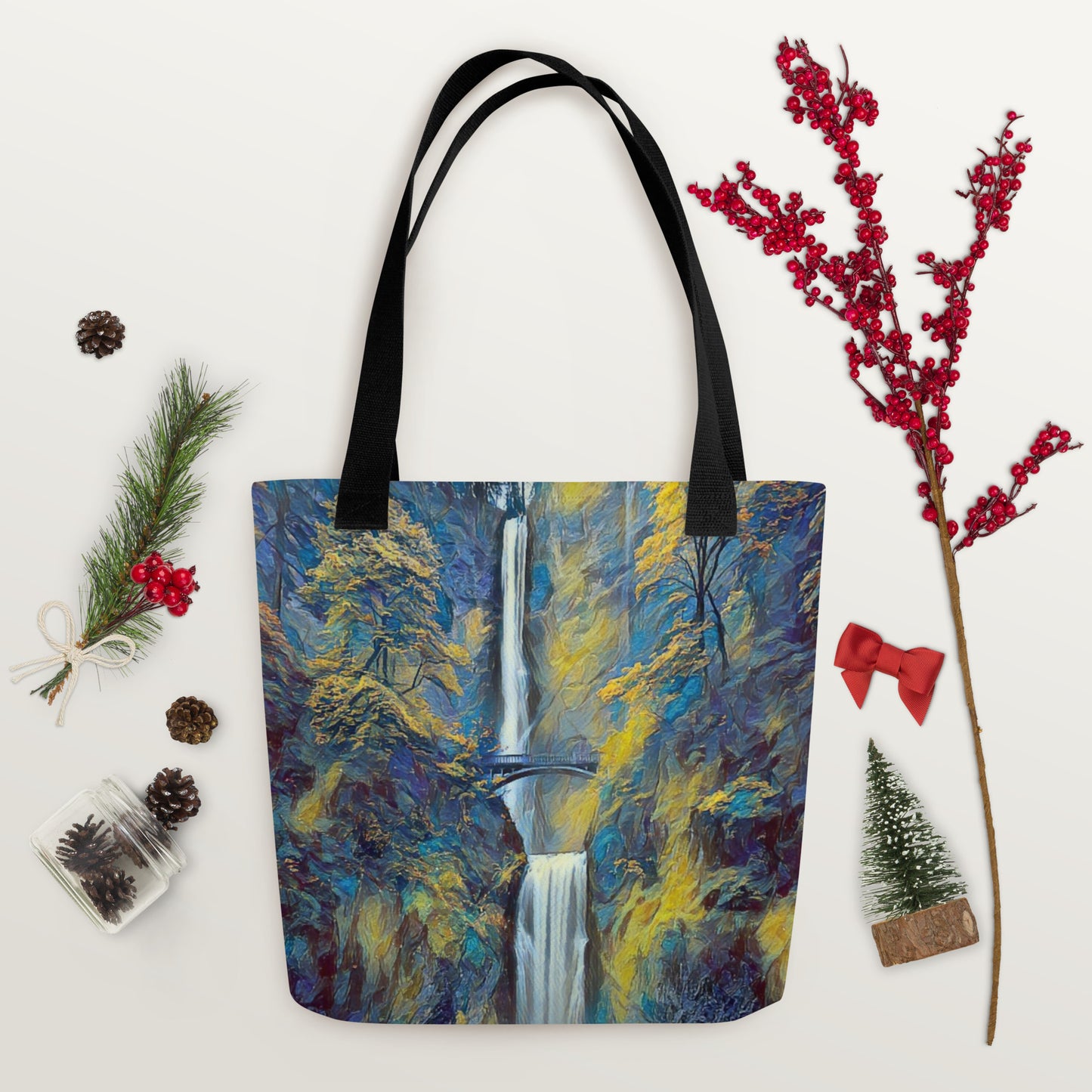 Multnomah Falls/Blue - Digital Art - Tote bag