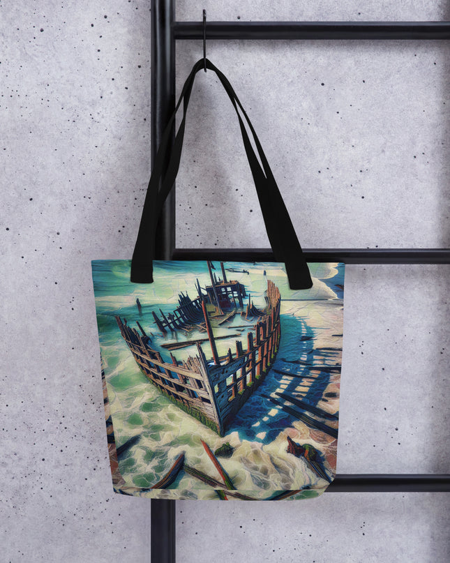 Ship Wreck on the Oregon Coast - Digital Art - Tote bag