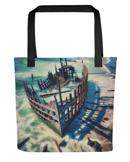 Ship Wreck on the Oregon Coast - Digital Art - Tote bag
