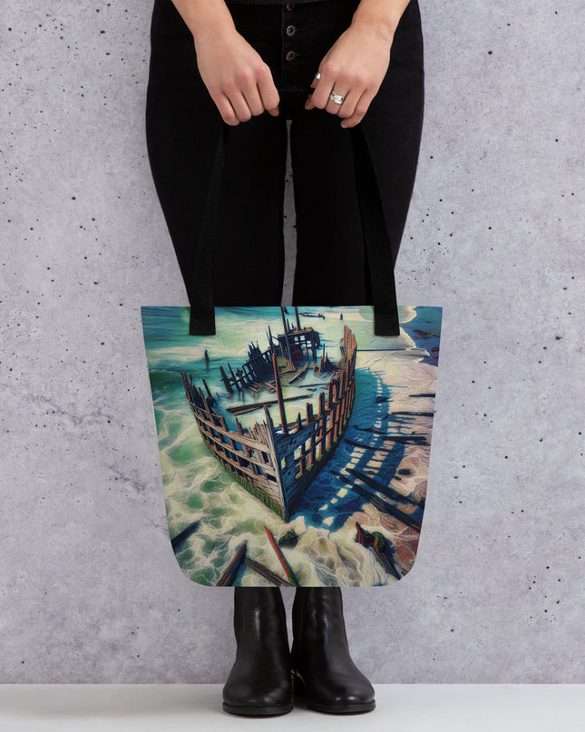 Ship Wreck on the Oregon Coast - Digital Art - Tote bag