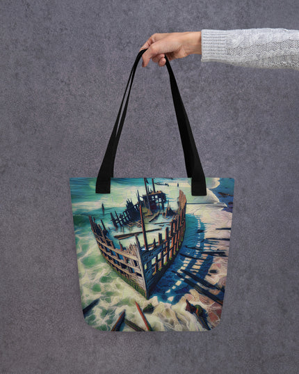 Ship Wreck on the Oregon Coast - Digital Art - Tote bag