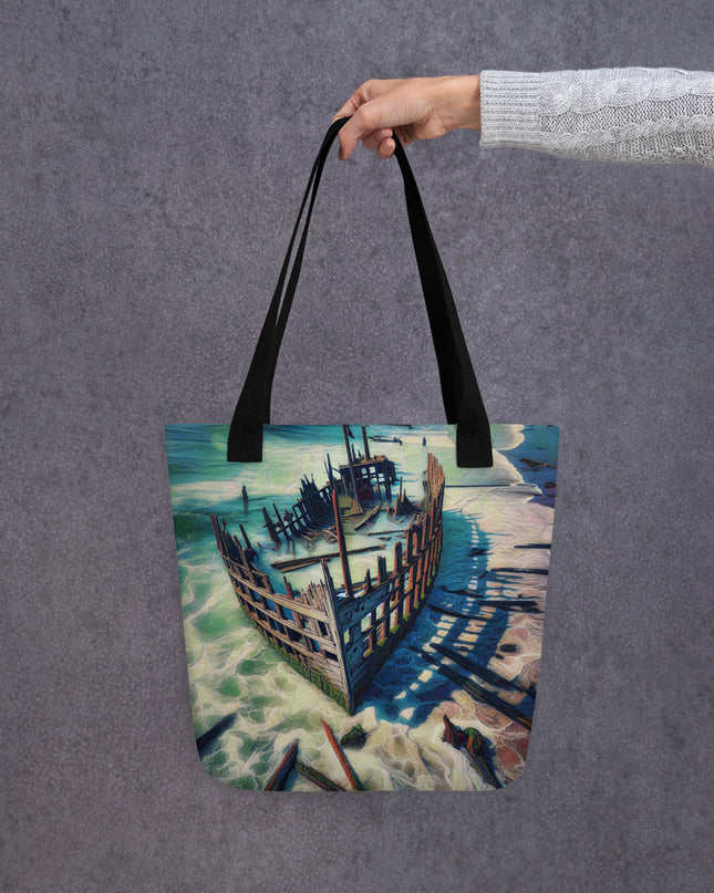 Ship Wreck on the Oregon Coast - Digital Art - Tote bag