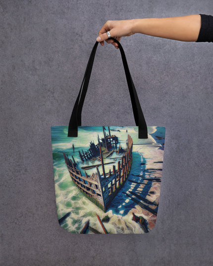 Ship Wreck on the Oregon Coast - Digital Art - Tote bag