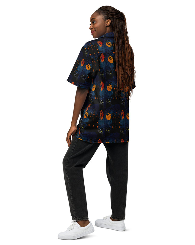 Halloween - Haunted House -Black Cat-Ghost - Bats - Unisex button shirt