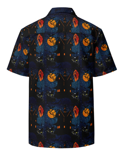 Halloween - Haunted House -Black Cat-Ghost - Bats - Unisex button shirt