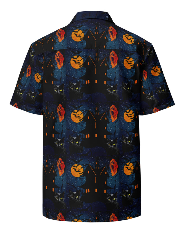 Halloween - Haunted House -Black Cat-Ghost - Bats - Unisex button shirt