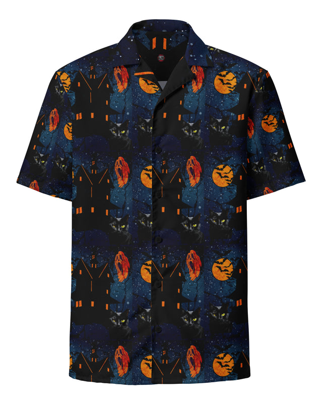 Halloween - Haunted House -Black Cat-Ghost - Bats - Unisex button shirt