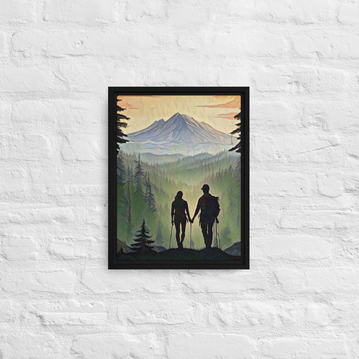 Oregon Hikers - Digital Art - Framed canvas - FREE SHIPPING