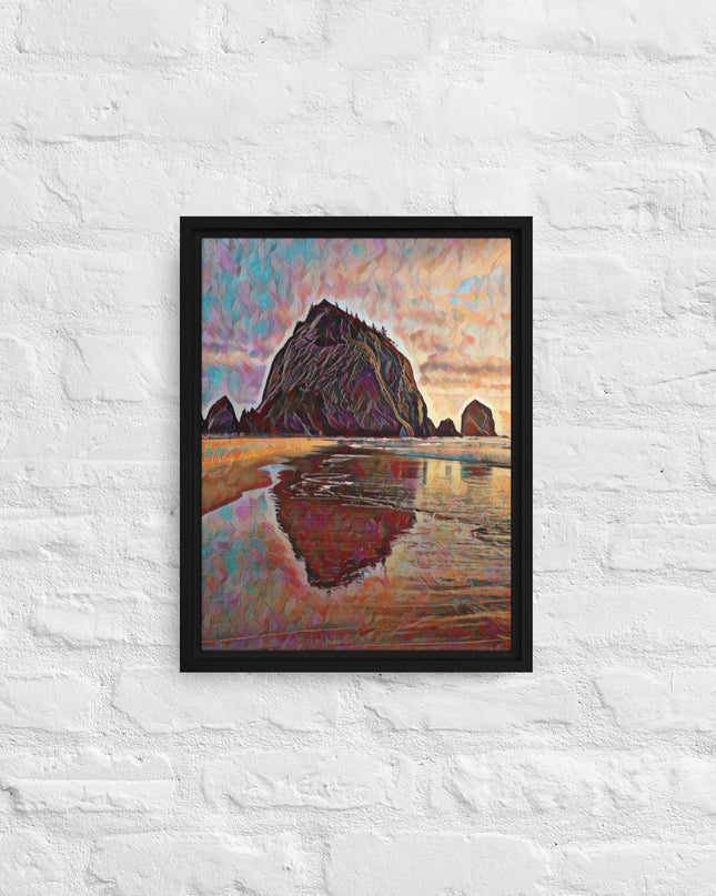 Haystack Rock - Digital Art - Framed canvas - FREE SHIPPING