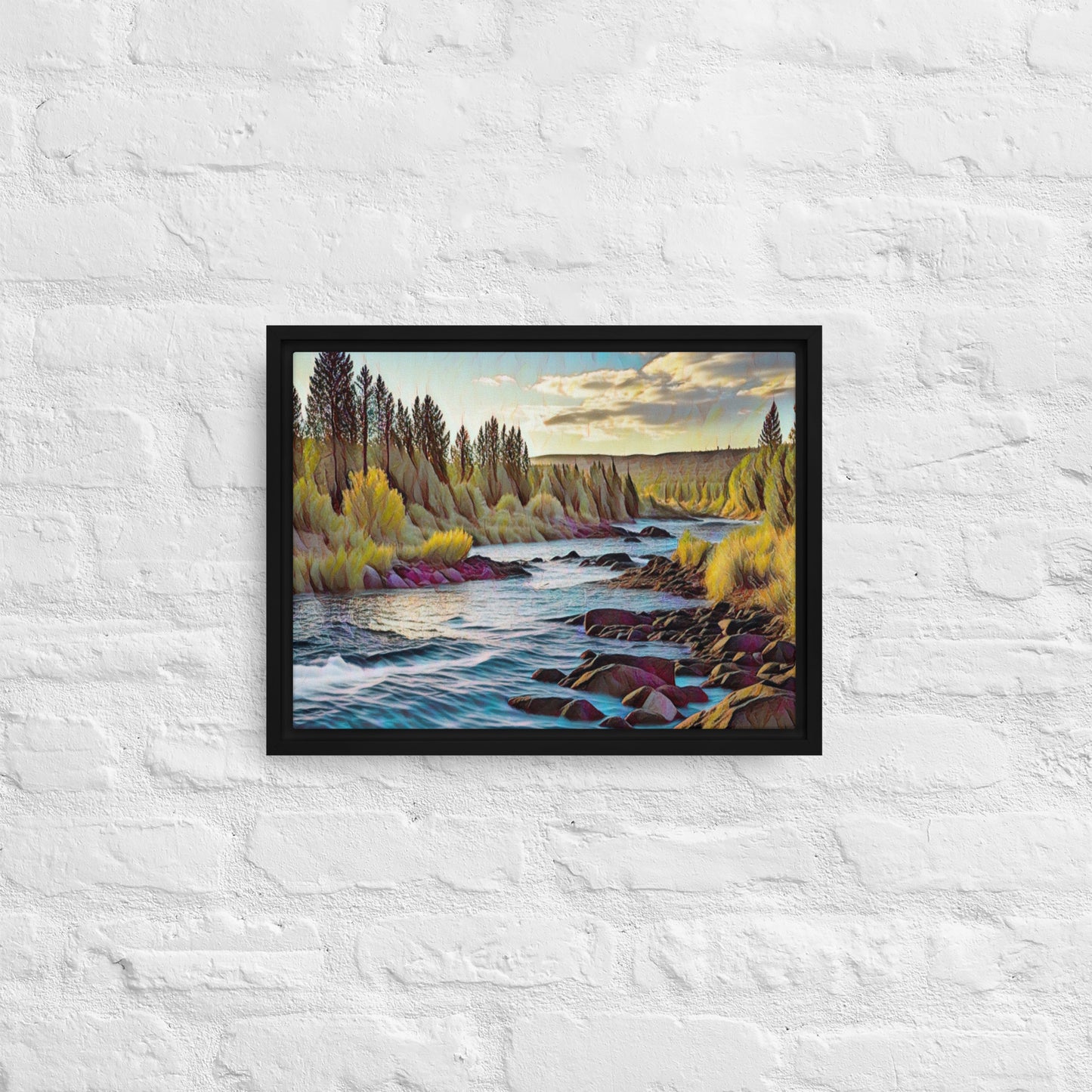 Oregon River - Digital Art - Framed canvas - FREE SHIPPING