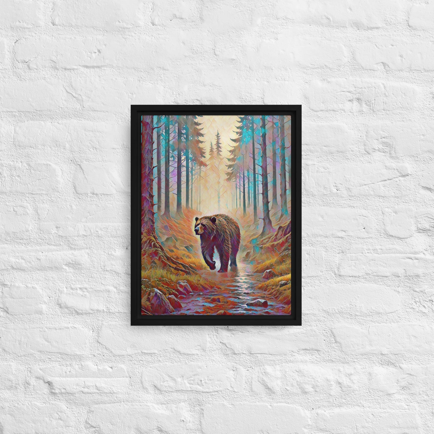 Oregon Bear in the Woods - Digital Art - Framed canvas - FREE SHIPPING