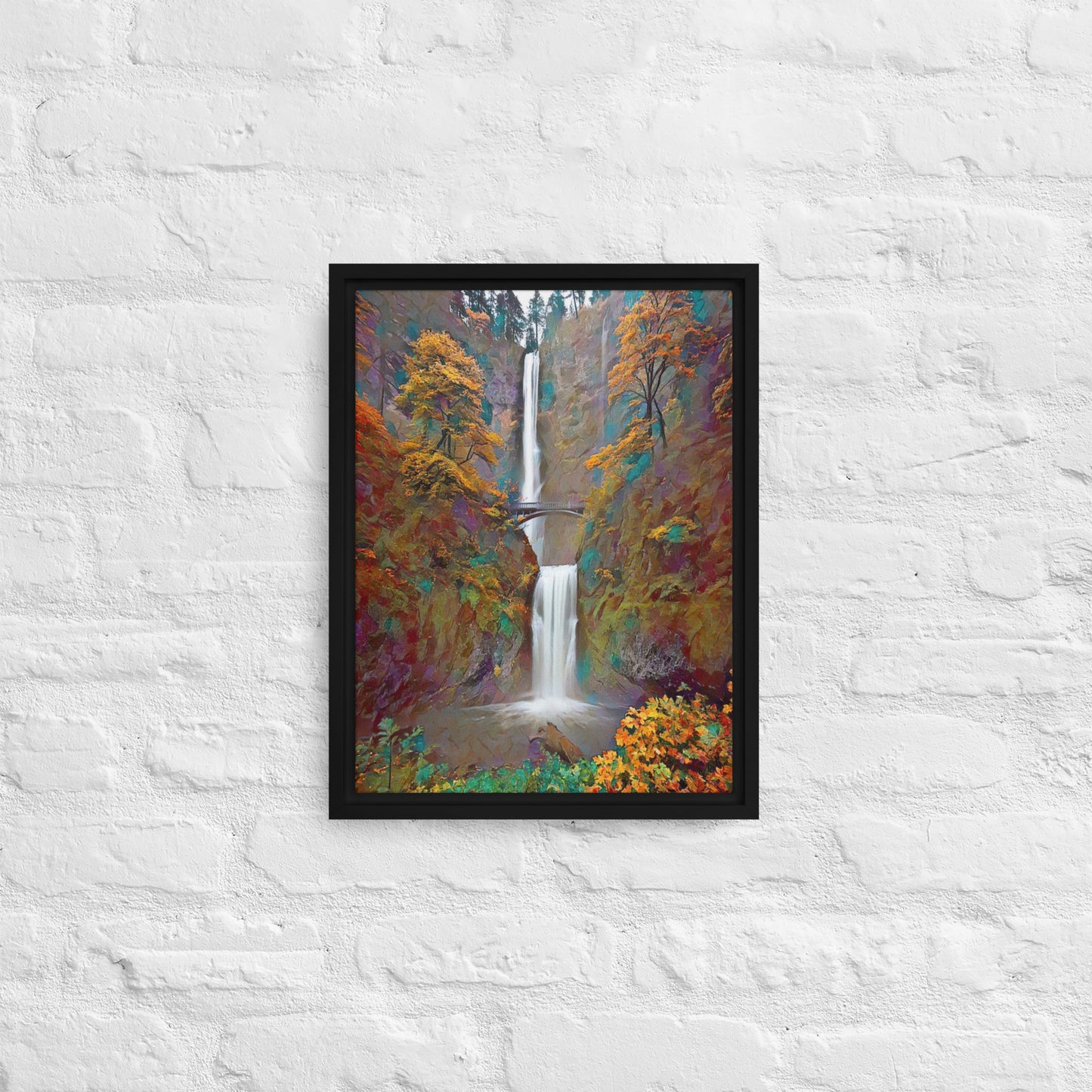 Multnomah Falls/Autumn - Digital Art - Framed canvas - FREE SHIPPING