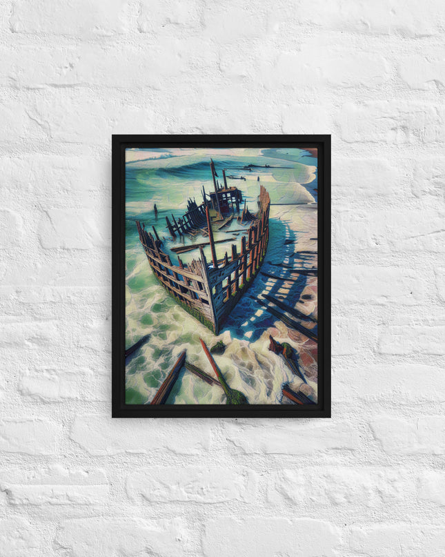 Ship Wreck on the Oregon Coast - Digital Art - Framed canvas - FREE SHIPPING