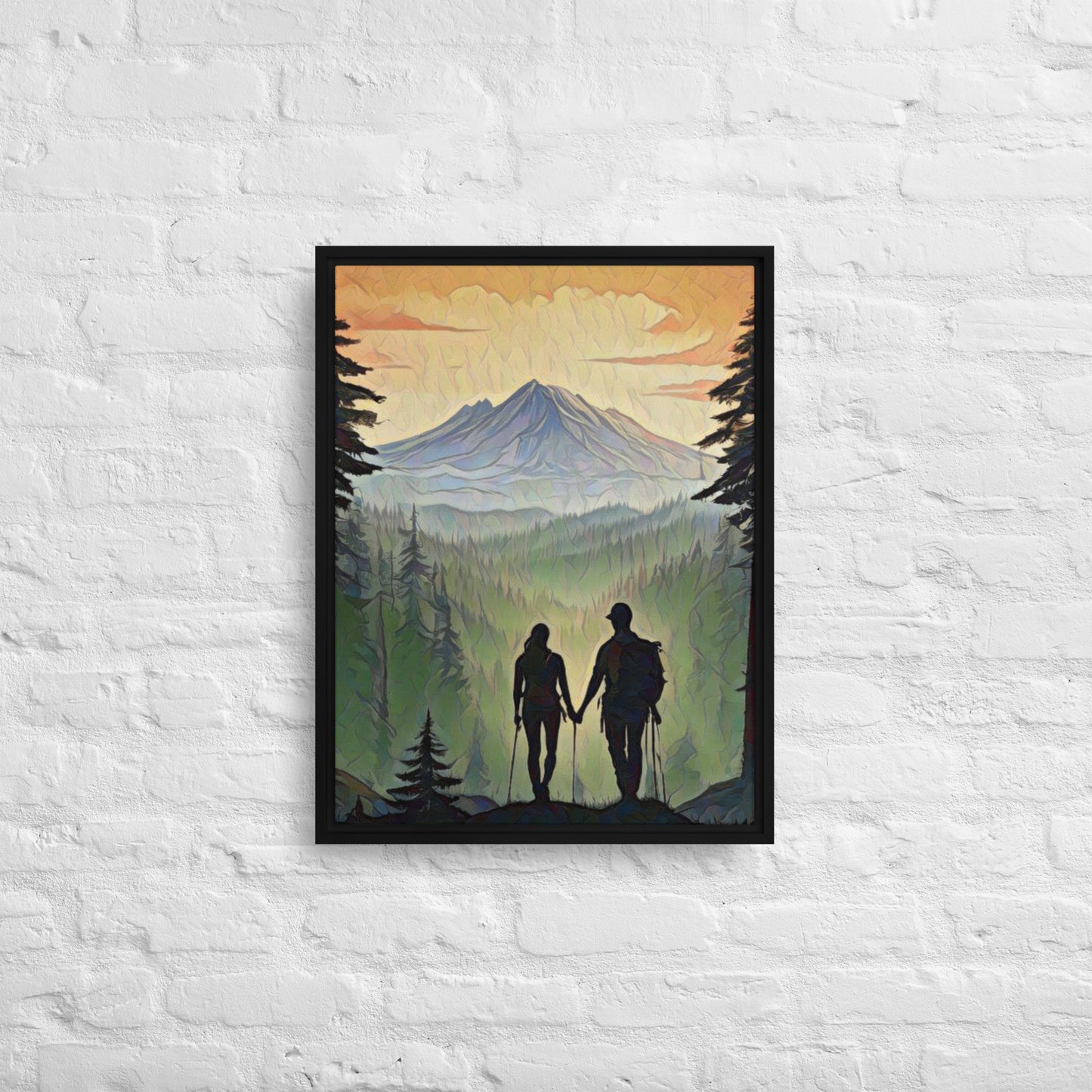 Oregon Hikers - Digital Art - Framed canvas - FREE SHIPPING