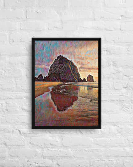 Haystack Rock - Digital Art - Framed canvas - FREE SHIPPING