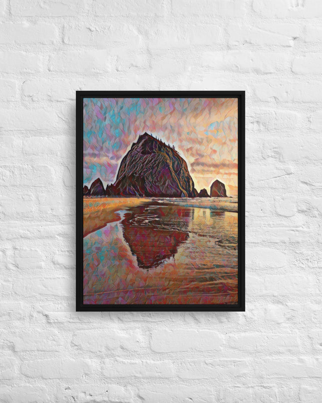 Haystack Rock - Digital Art - Framed canvas - FREE SHIPPING