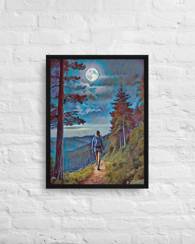 Oregon Full Moon Hiking - Digital Art - Framed canvas - FREE SHIPPING