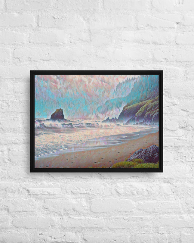 Oregon Ocean Beach - Digital Art - Framed canvas - FREE SHIPPING