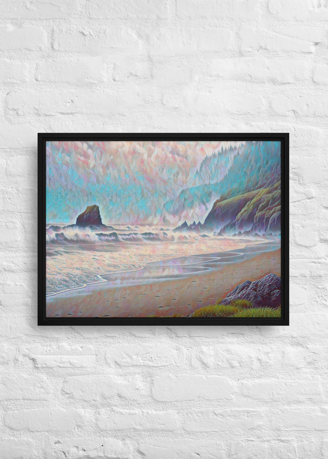 Oregon Ocean Beach - Digital Art - Framed canvas - FREE SHIPPING