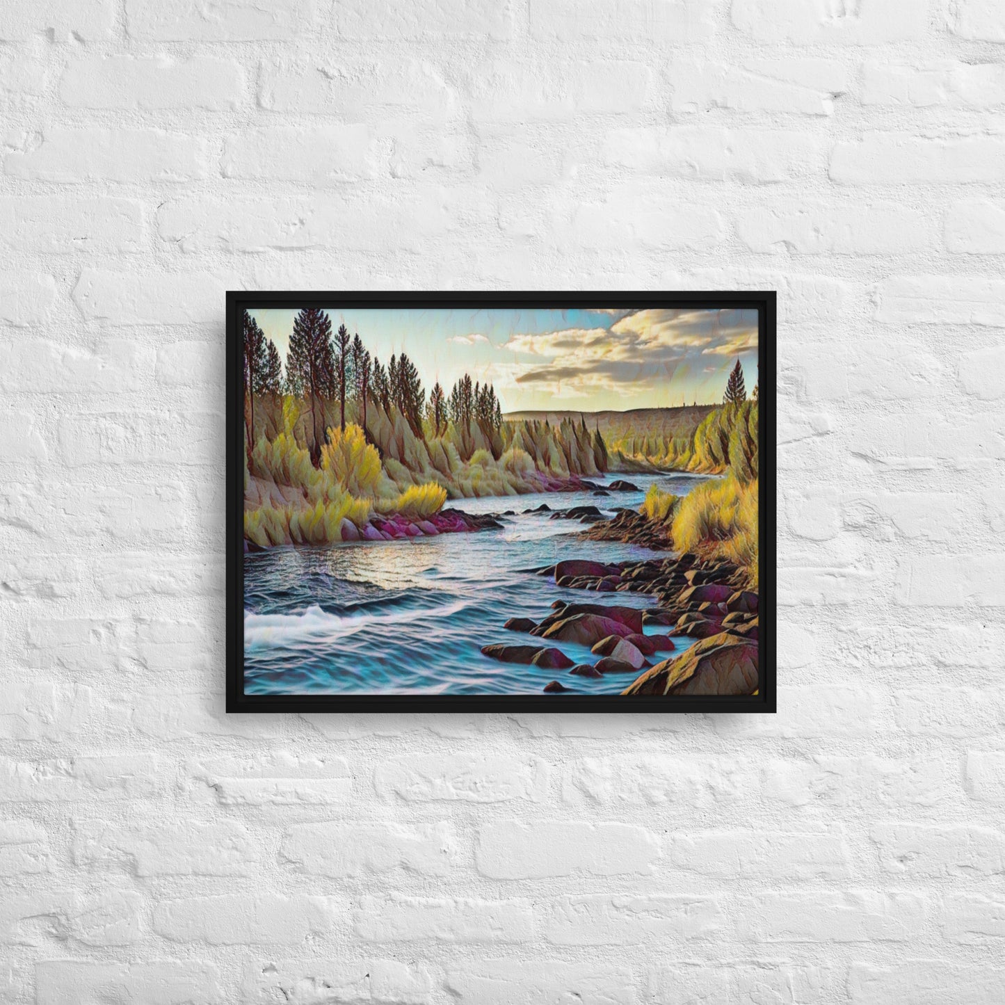 Oregon River - Digital Art - Framed canvas - FREE SHIPPING