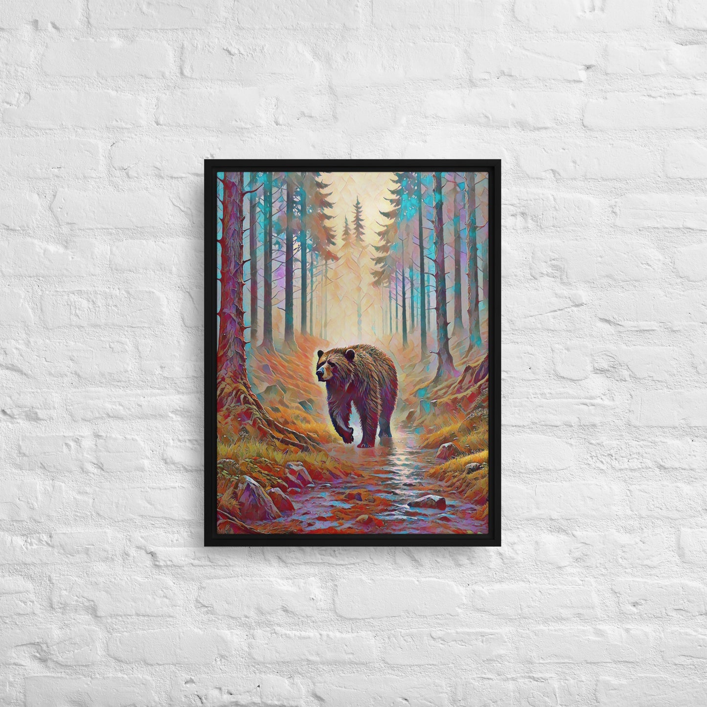 Oregon Bear in the Woods - Digital Art - Framed canvas - FREE SHIPPING