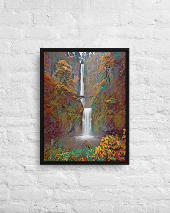 Multnomah Falls/Autumn - Digital Art - Framed canvas - FREE SHIPPING