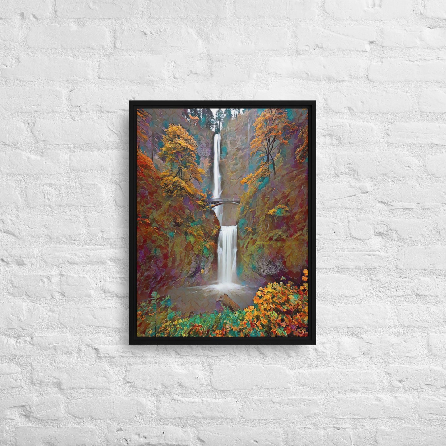 Multnomah Falls/Autumn - Digital Art - Framed canvas - FREE SHIPPING