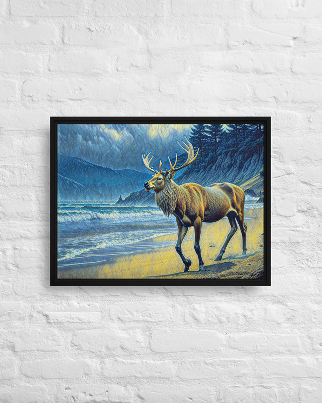 Elk on the Beach - Framed canvas - FREE SHIPPING