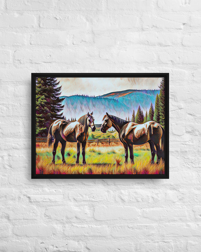 Central Oregon Horses - Digital Art - Framed canvas - FREE SHIPPING