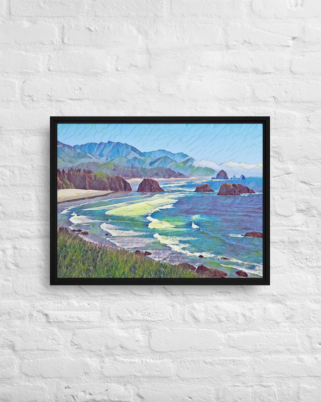 Ecola State Park - Digital Art - Framed canvas - FREE SHIPPING