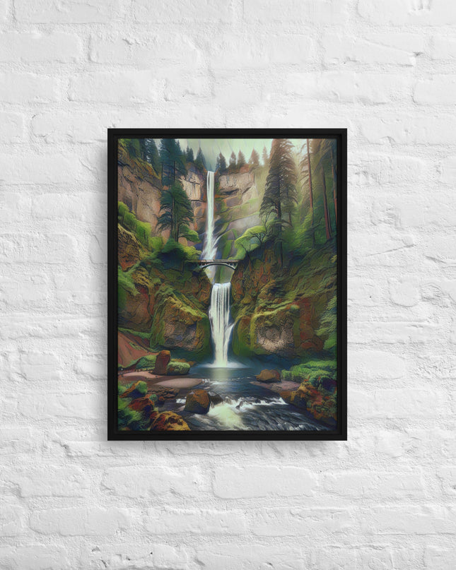 Multnomah Falls - Digital Art - Framed canvas - FREE SHIPPING