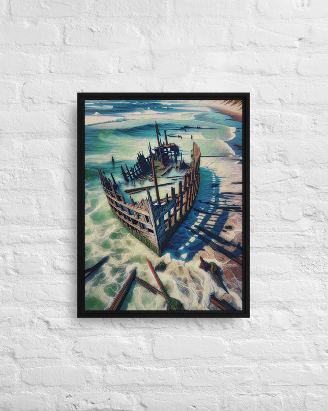Ship Wreck on the Oregon Coast - Digital Art - Framed canvas - FREE SHIPPING