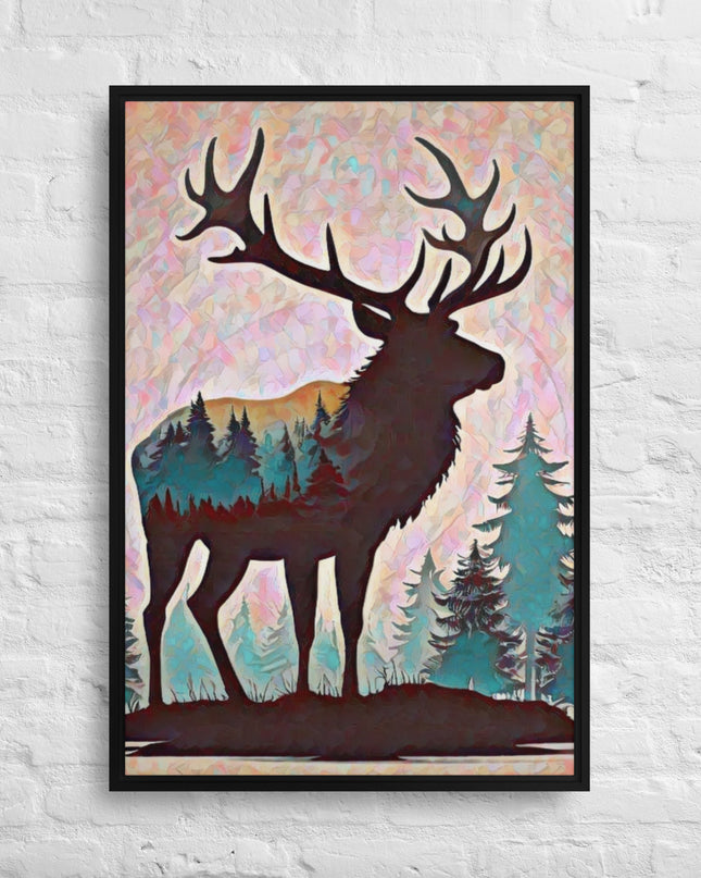 Oregon Elk in the Forest - Digital Art - Framed canvas - FREE Shipping