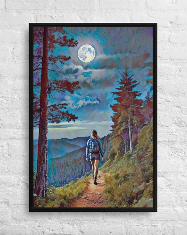 Oregon Full Moon Hiking - Digital Art - Framed canvas - FREE SHIPPING