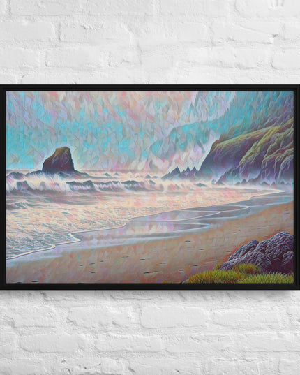Oregon Ocean Beach - Digital Art - Framed canvas - FREE SHIPPING