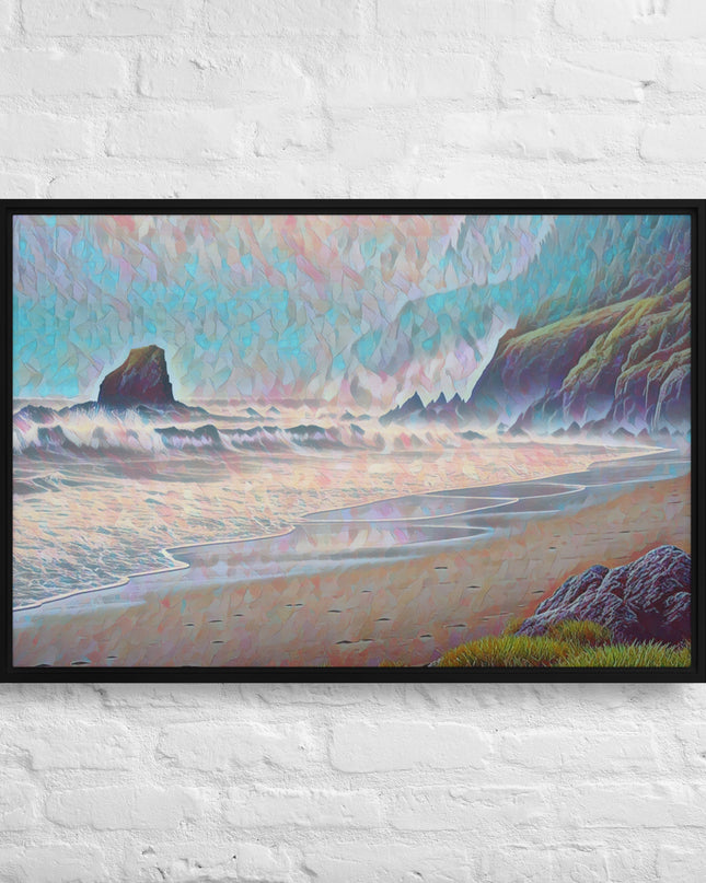 Oregon Ocean Beach - Digital Art - Framed canvas - FREE SHIPPING