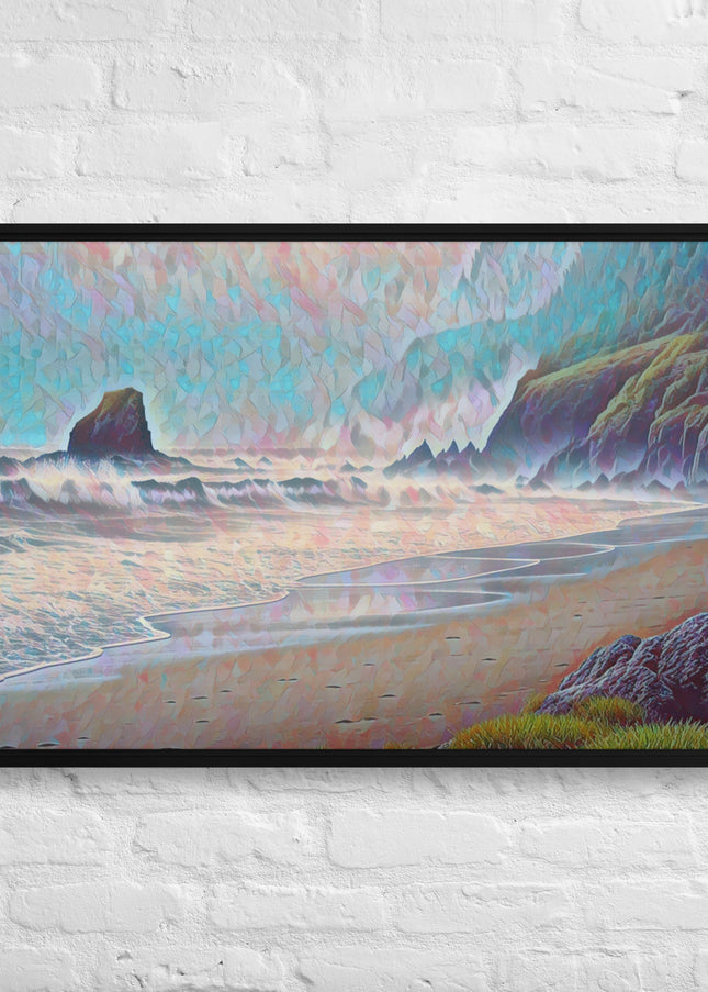 Oregon Ocean Beach - Digital Art - Framed canvas - FREE SHIPPING