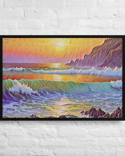 Oregon Coast Sunset - Digital Art - Framed canvas - FREE Shipping